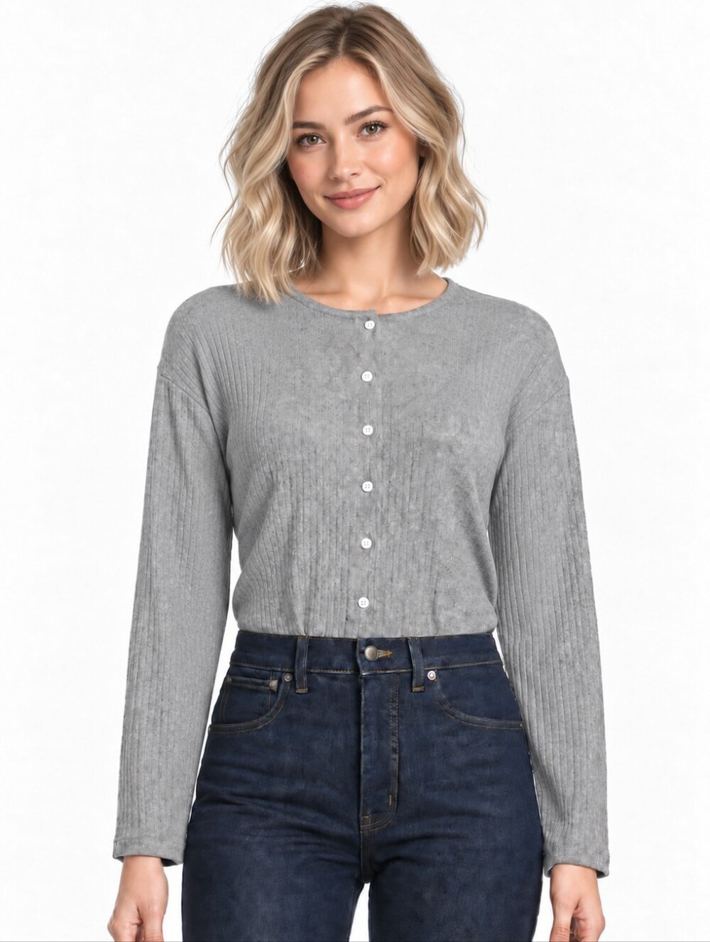 Madewell Womens, Crew Neck Cardigan Cozy Rib, Heather Grey, X-Large - Picture 1 of 9